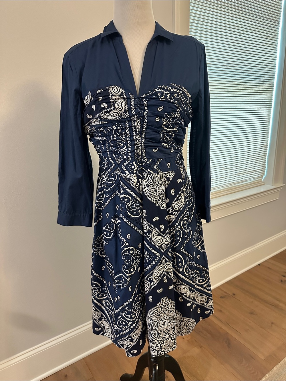 NWT Anthro dark hour holding horses bandana dress with Ruched Bodice